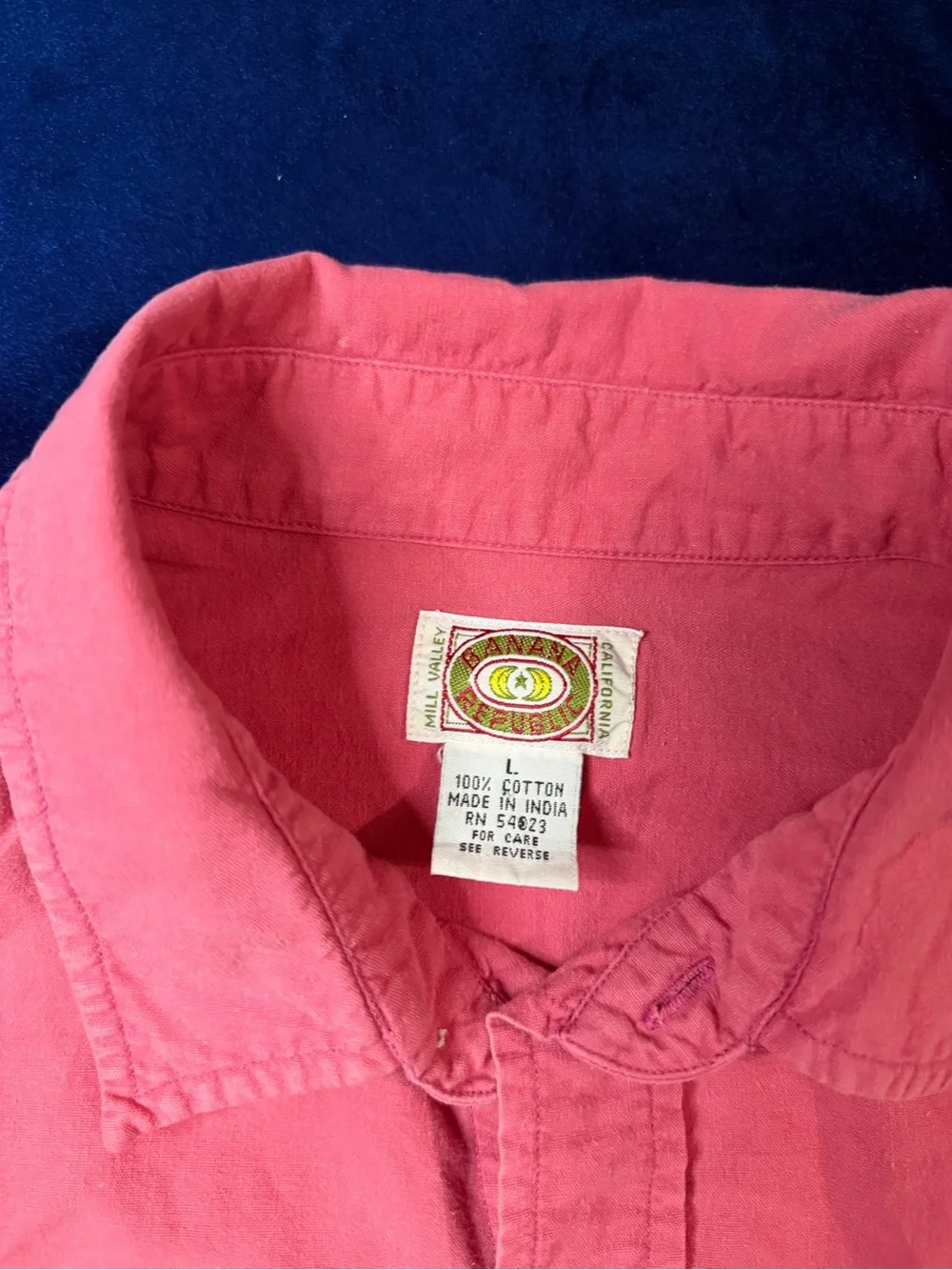 Rare ! VTG Banana Republic Mens Coral/Pink Button-Up Shirt Sz L 100% Cotton